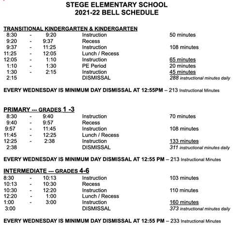 Stege Bell Schedule